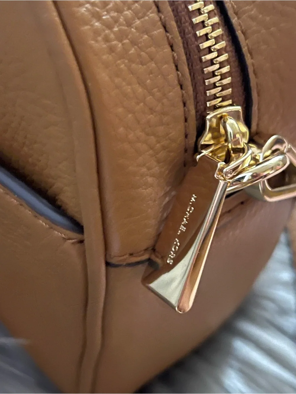 Michael Kors Cognac Pebbled Leather Dome Crossbody with Gold Hardware